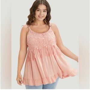 BloomChic Plus Size XL Plain Contrast Lace Ruffle Hem Cami Top us14-16